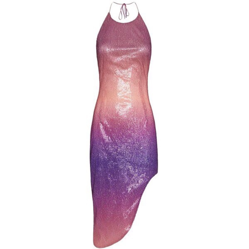 Spectacular designer ombré sequins halter dress